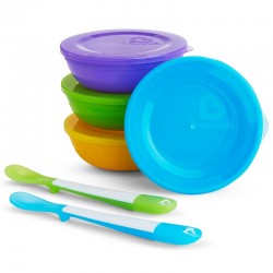 Pack cuencos con tapas y cucharas Munchkin Love-a-Bowls 10 piezas