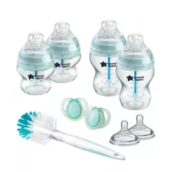 KIT Tommee Tippee 4 biberones Tubo y Valvula Anticolicos y 2 chupetes nocturnos