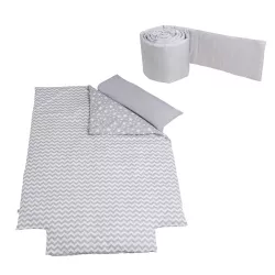 Kit nórdico + protector + funda almohada cuna 120 X 60 MICUNA TX-1812 ÉTNICO GRIS