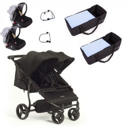 PACK Silla gemelar Baby Monsters Easy Twin 3S con capazos blandos 2 grupos cero 2 adaptadores y barrra apoyabrazos